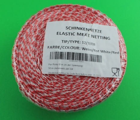 Schinkennetz rot/weiß Räuchernetz Netz für Lachsschinken Kal: 12 Maschen / 50 Meter